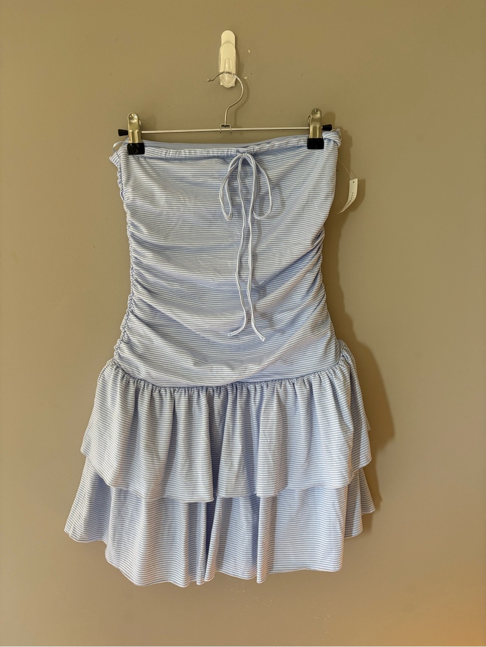 Hollister Light Blue & White Striped Strapless Ruffle Dress
